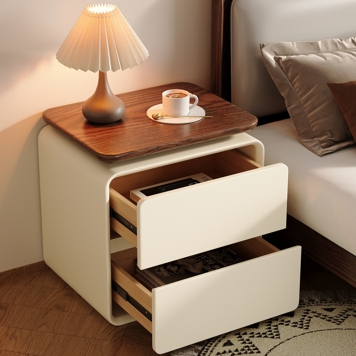 Solid Wood Nightstand 2 Drawers - Table de chevet moderne et minimaliste