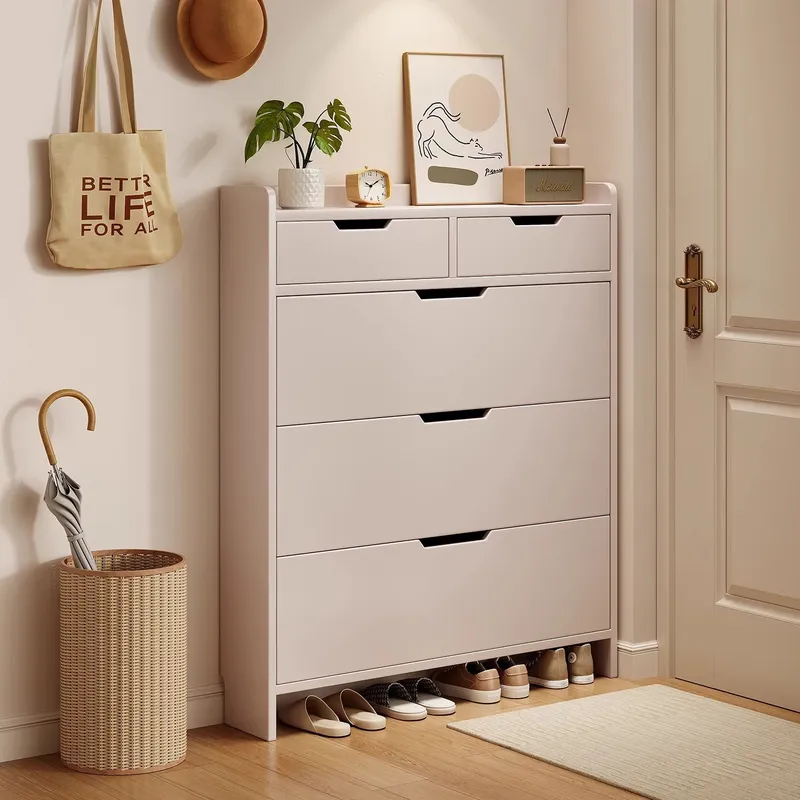 Shoe Rack Cabinet Narrow Entryway - Meuble à chaussures en bois massif,
