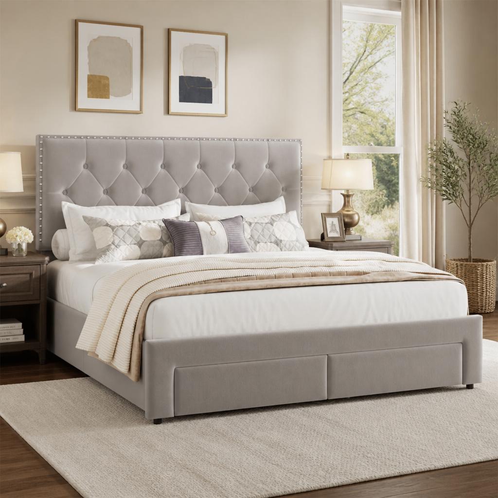King Size Bed Frame With Storage Drawers - Cadre de lit King Size avec