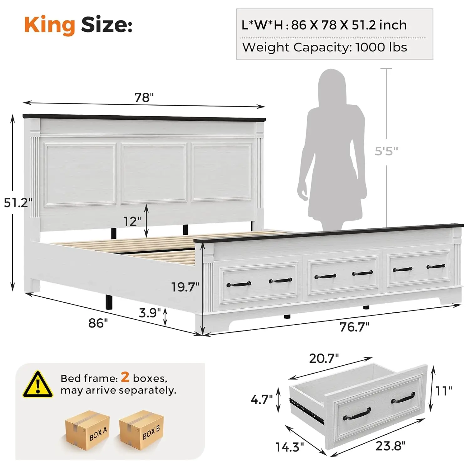 Cadre de lit king size de styl - King Size Bed Frame With Storage Drawers avis et prix