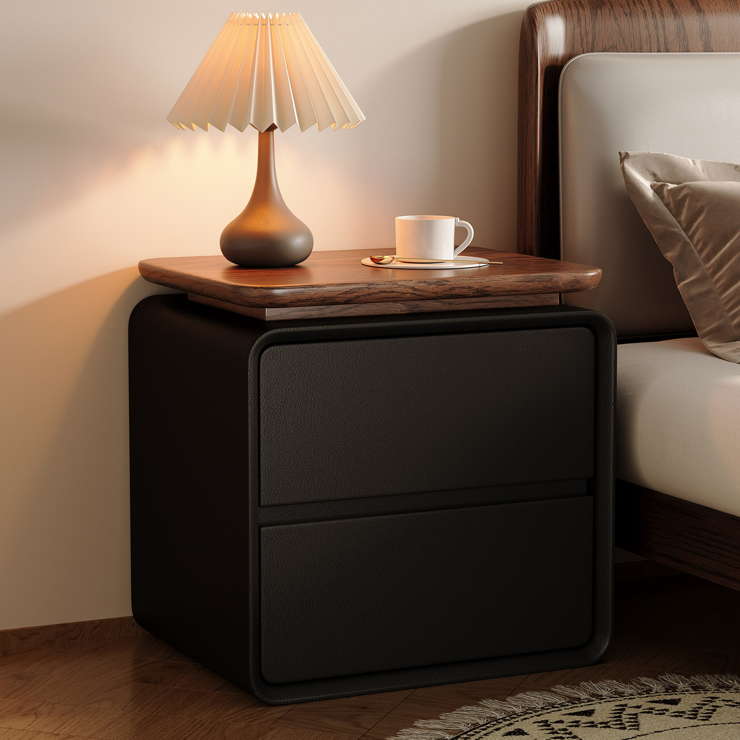 Table de chevet moderne et min - Solid Wood Nightstand 2 Drawers avis et prix