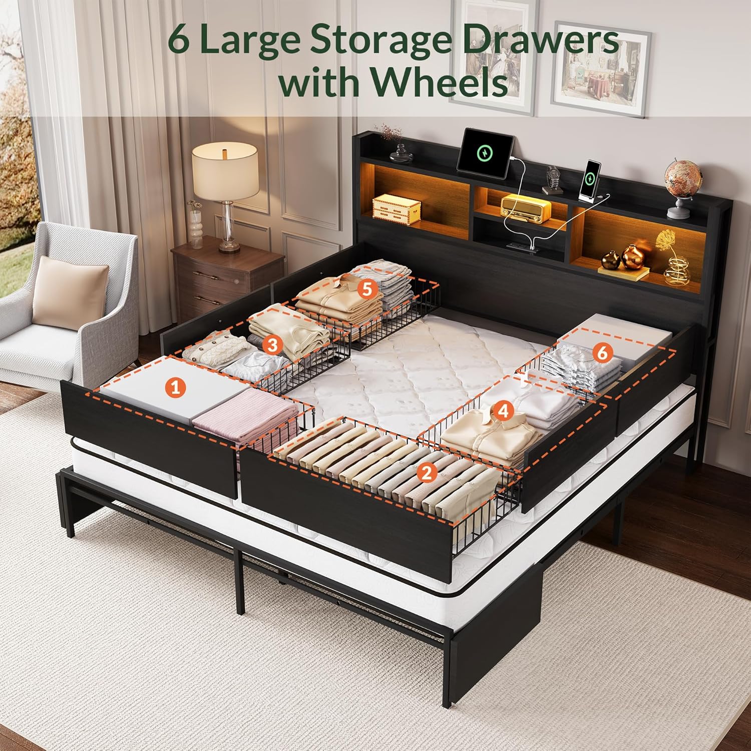 Cadre de lit king size avec 6  - King Size Bed Frame With Storage Drawers avis et prix