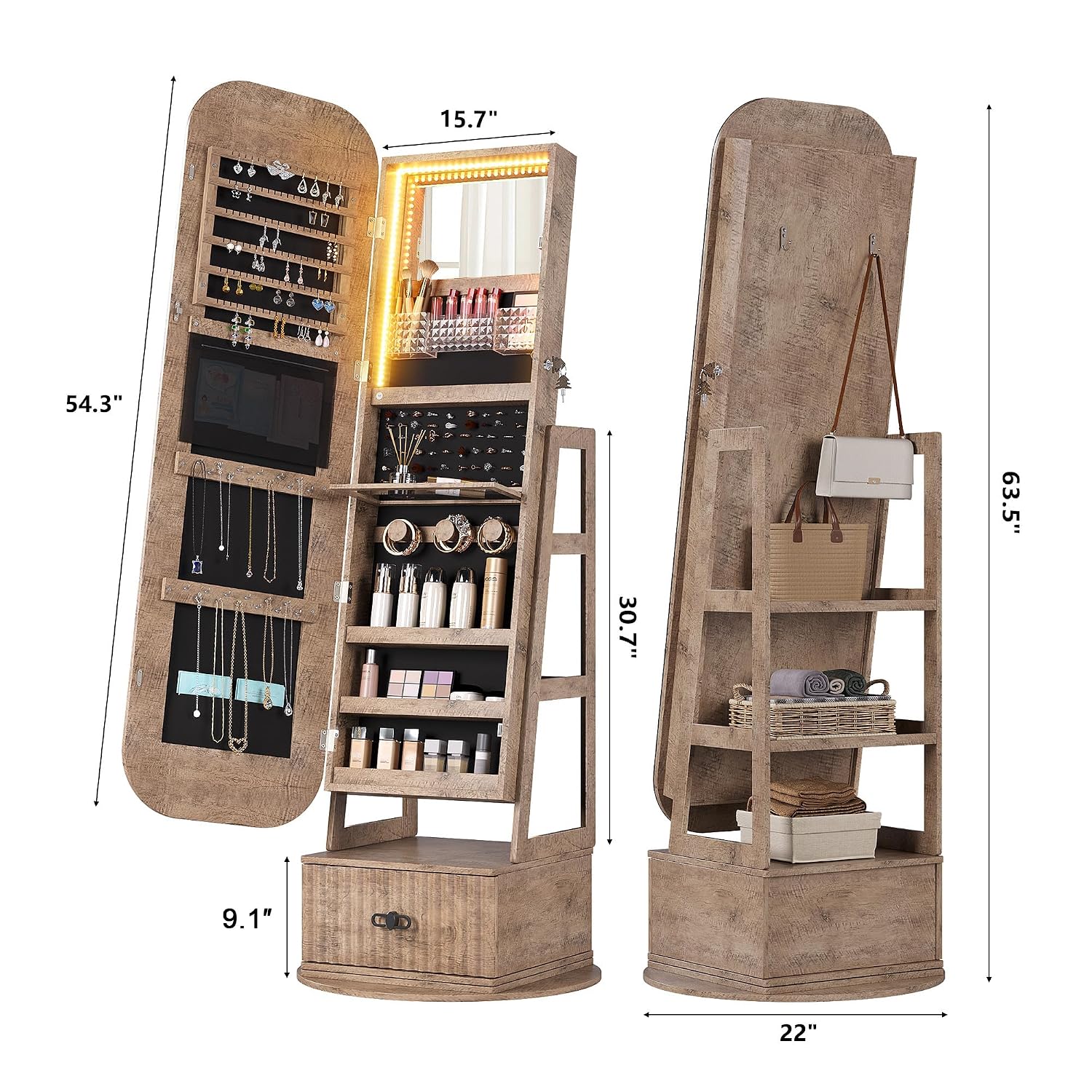 Organisateurs de bijoux pivota - Full Length Mirror Jewelry Armoire avis et prix