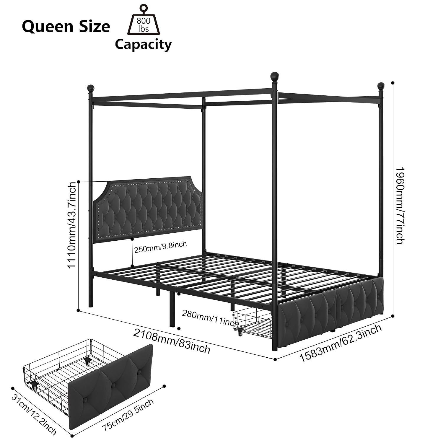Cadre de lit à baldaquin Queen - Canopy Bed Frame Metal Queen avis et prix