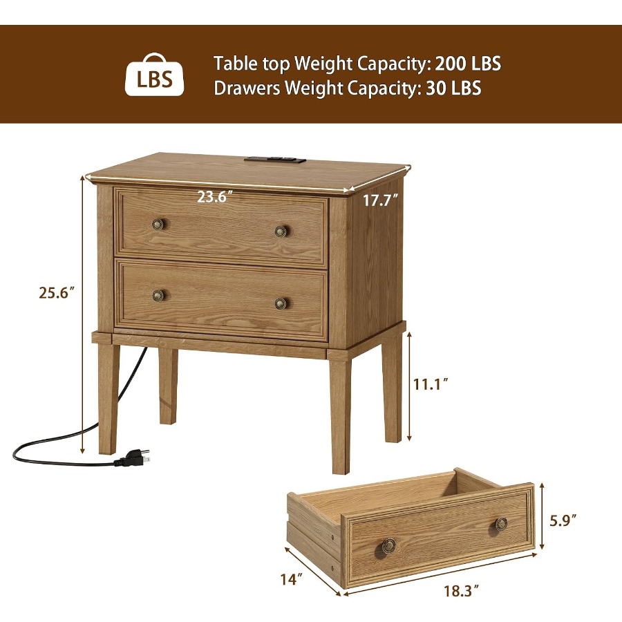 Table de chevet en bois massif - Solid Wood Nightstand 2 Drawers avis et prix