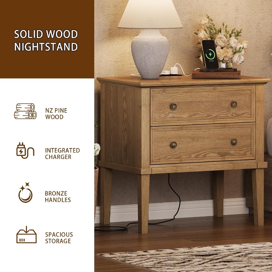Table de chevet en bois massif - Solid Wood Nightstand 2 Drawers avis et prix