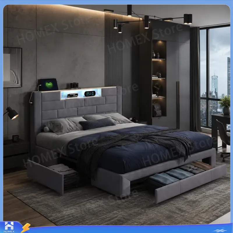Cadre de lit double 5FT avec o - Gas Lift Storage Bed Hydraulic avis et prix