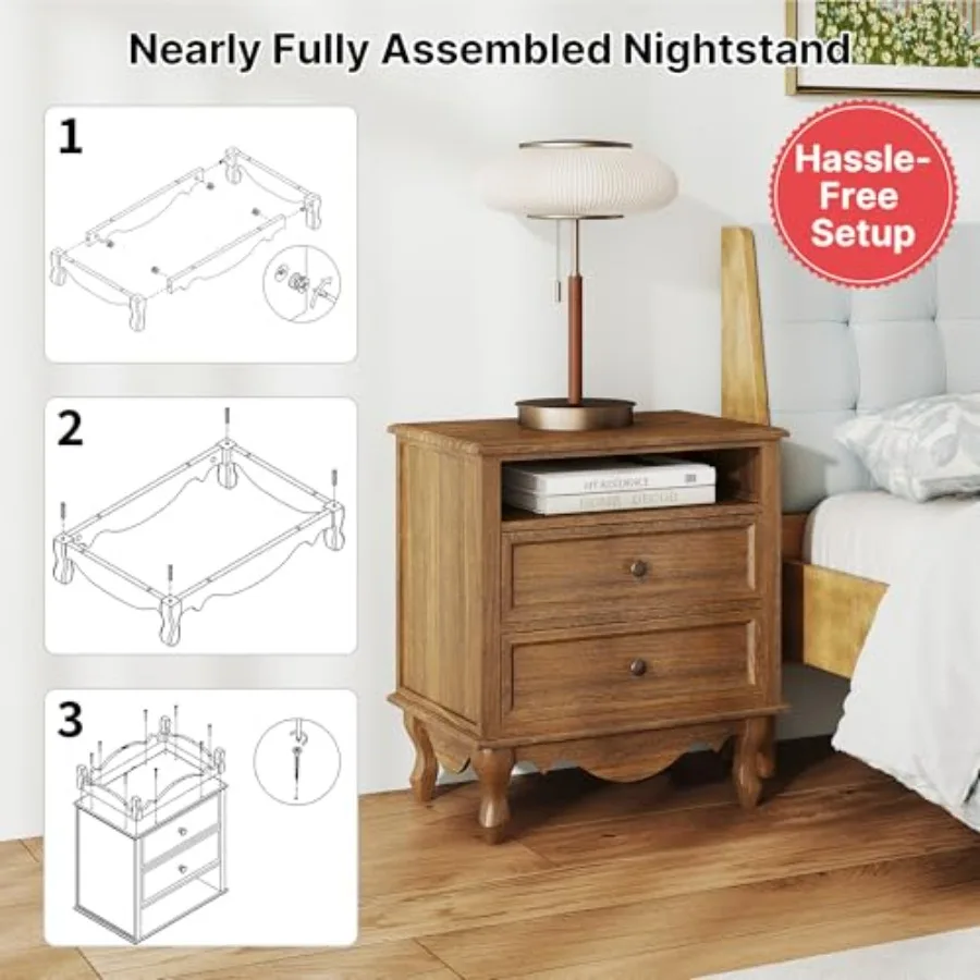 Table de chevet en bois massif - Solid Wood Nightstand 2 Drawers avis et prix